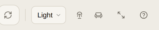 The lamp, in the top bar. One click dims the room and lights the desk.