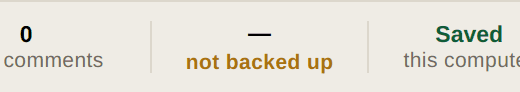 Backup state in the status bar: amber when no folder is set, grey with the time when one is.