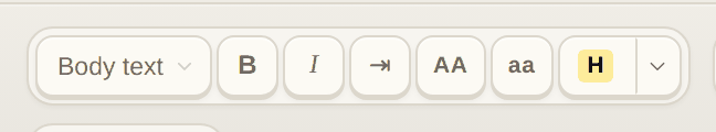 The Style group: paragraph kind, bold, italic, link, highlight, colour and heading.