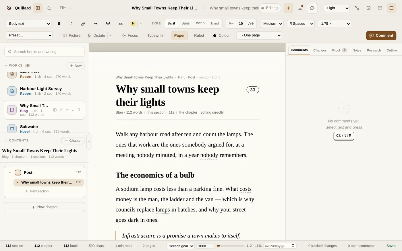 A blog post with its headline counter